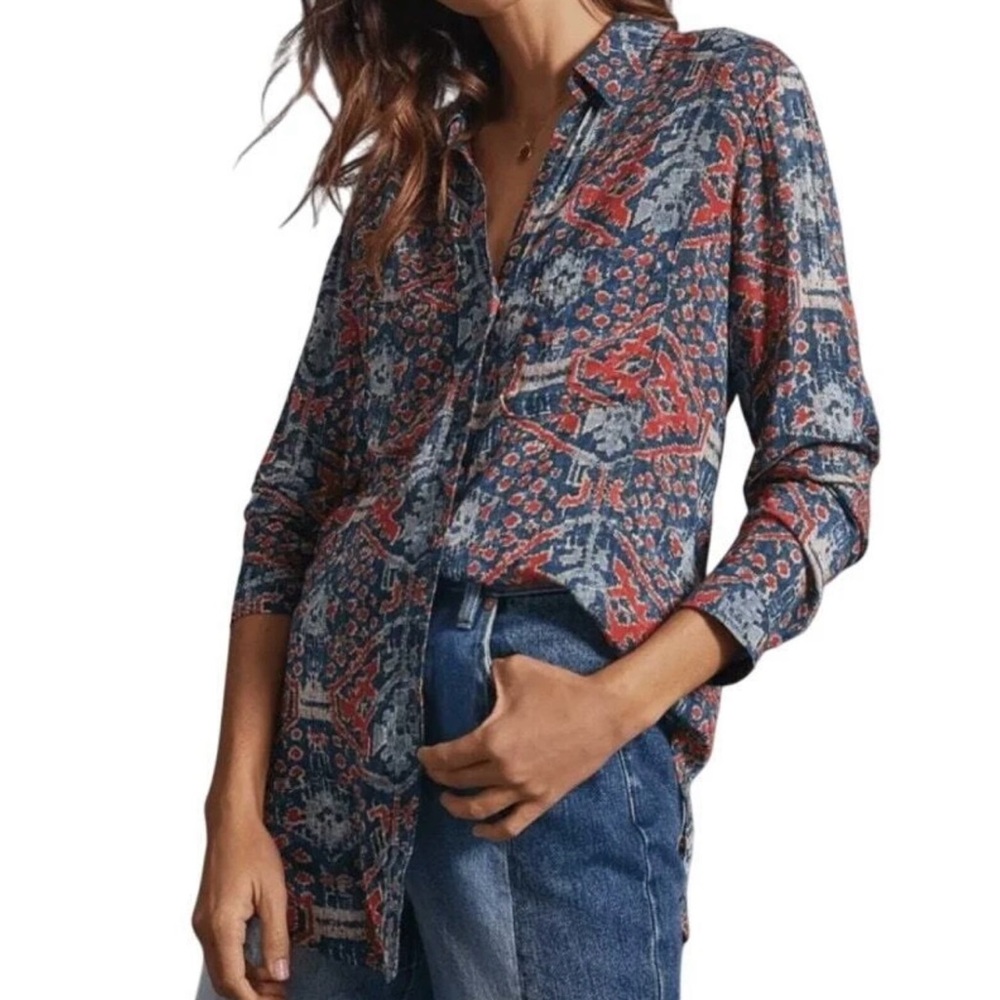 Pilcro Anthropologie  Boho Bohemian Long Sleeve Blouse Shirt Top Cute
